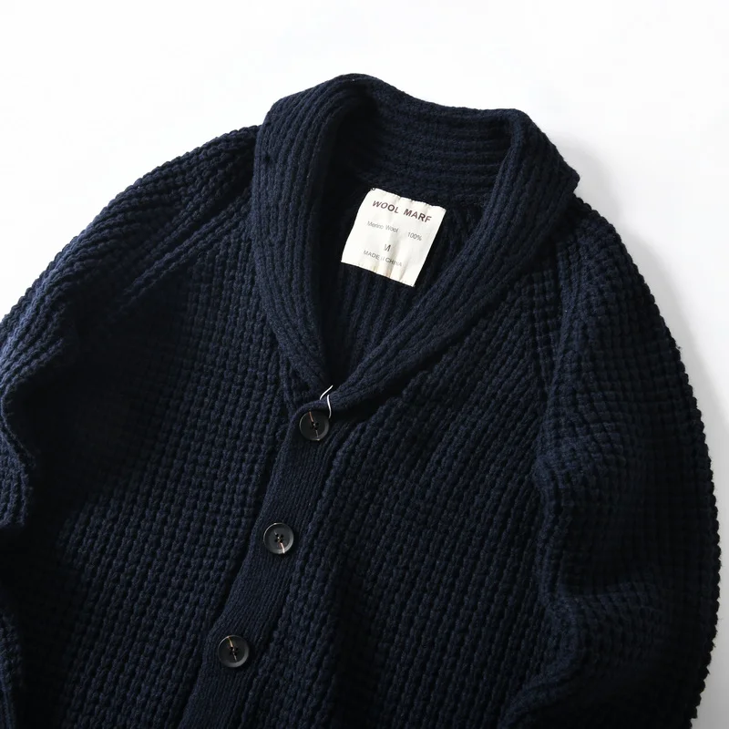 Eu Vintage 100% Wool Chunky Knit Sweater for Men - Yama-otoko Style Autumn Winter Loose Fit Casual Shawl Collar Cardigan Coat