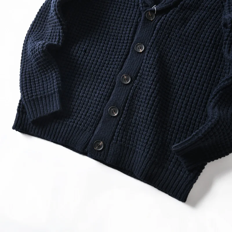 Eu Vintage 100% Wool Chunky Knit Sweater for Men - Yama-otoko Style Autumn Winter Loose Fit Casual Shawl Collar Cardigan Coat