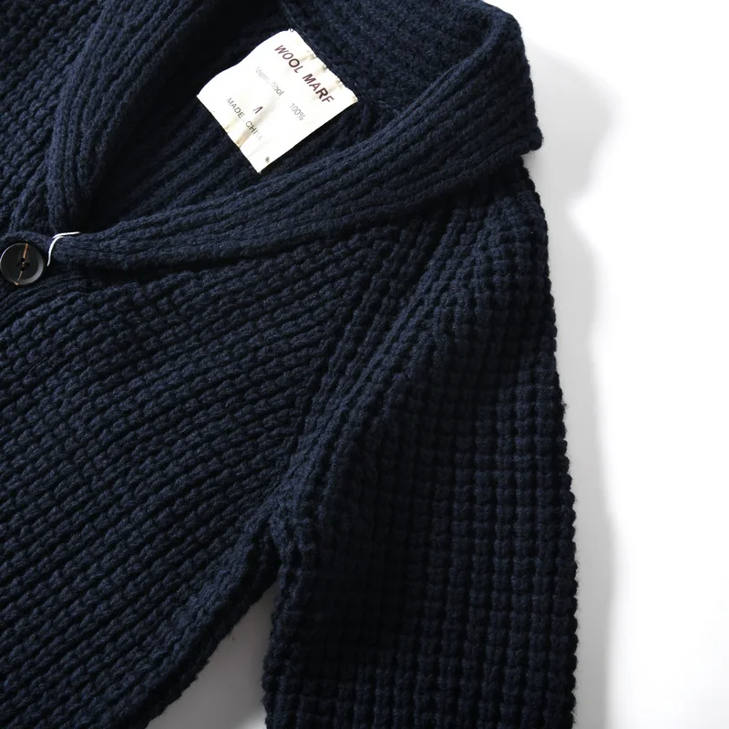 Eu Vintage 100% Wool Chunky Knit Sweater for Men - Yama-otoko Style Autumn Winter Loose Fit Casual Shawl Collar Cardigan Coat