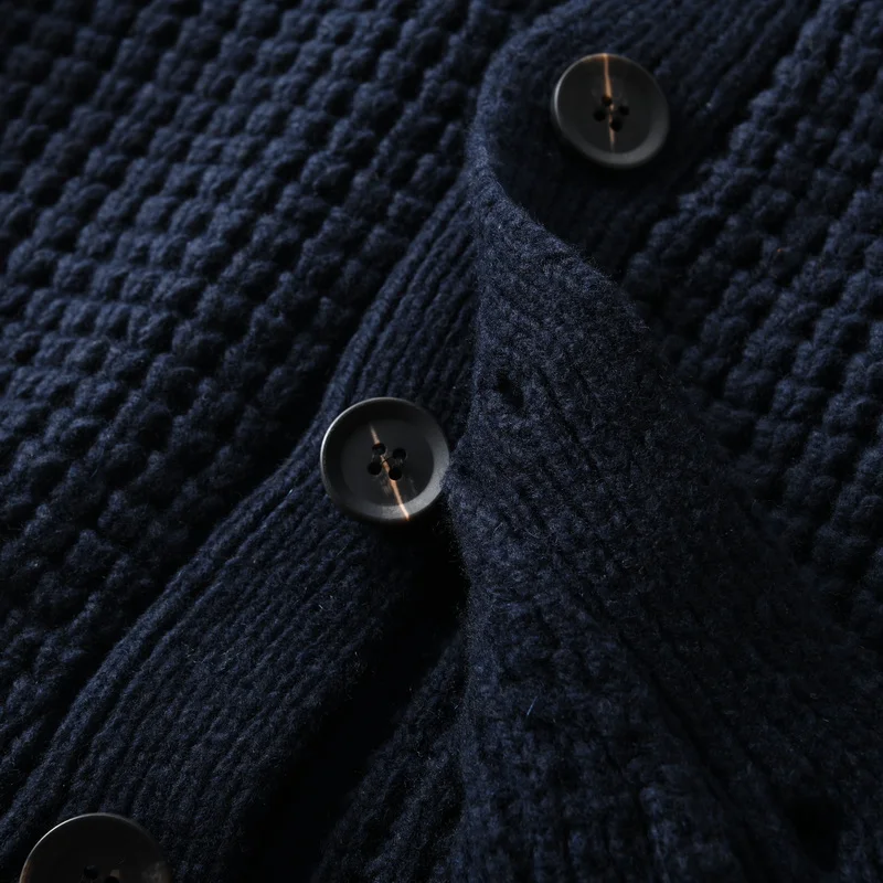 Eu Vintage 100% Wool Chunky Knit Sweater for Men - Yama-otoko Style Autumn Winter Loose Fit Casual Shawl Collar Cardigan Coat