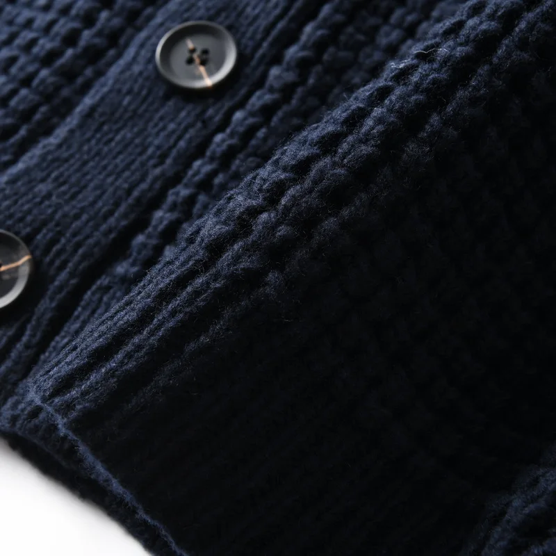 Eu Vintage 100% Wool Chunky Knit Sweater for Men - Yama-otoko Style Autumn Winter Loose Fit Casual Shawl Collar Cardigan Coat