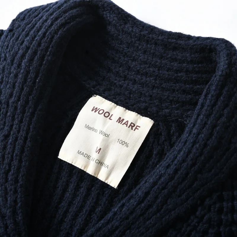Eu Vintage 100% Wool Chunky Knit Sweater for Men - Yama-otoko Style Autumn Winter Loose Fit Casual Shawl Collar Cardigan Coat
