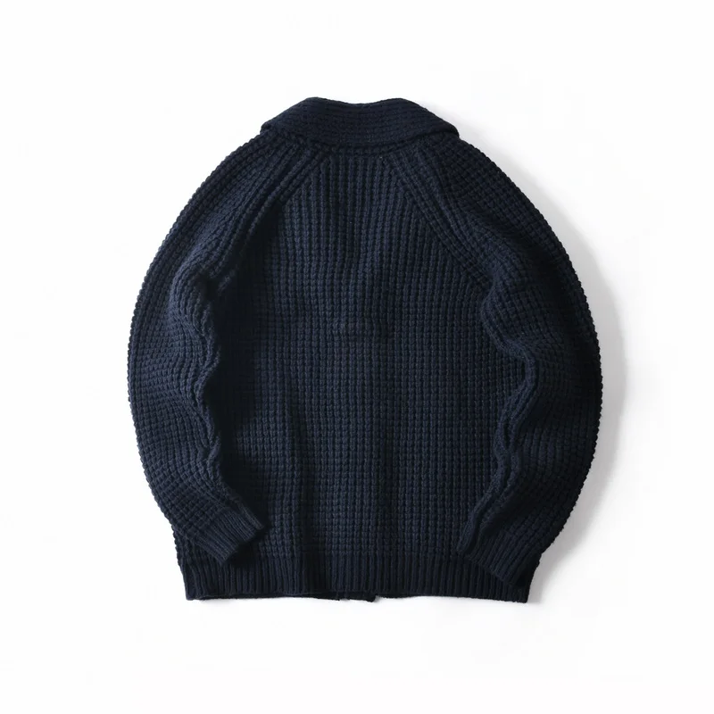 Eu Vintage 100% Wool Chunky Knit Sweater for Men - Yama-otoko Style Autumn Winter Loose Fit Casual Shawl Collar Cardigan Coat