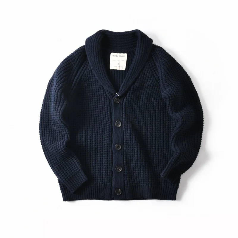 Eu Vintage 100% Wool Chunky Knit Sweater for Men - Yama-otoko Style Autumn Winter Loose Fit Casual Shawl Collar Cardigan Coat