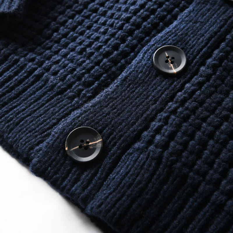 Eu Vintage 100% Wool Chunky Knit Sweater for Men - Yama-otoko Style Autumn Winter Loose Fit Casual Shawl Collar Cardigan Coat