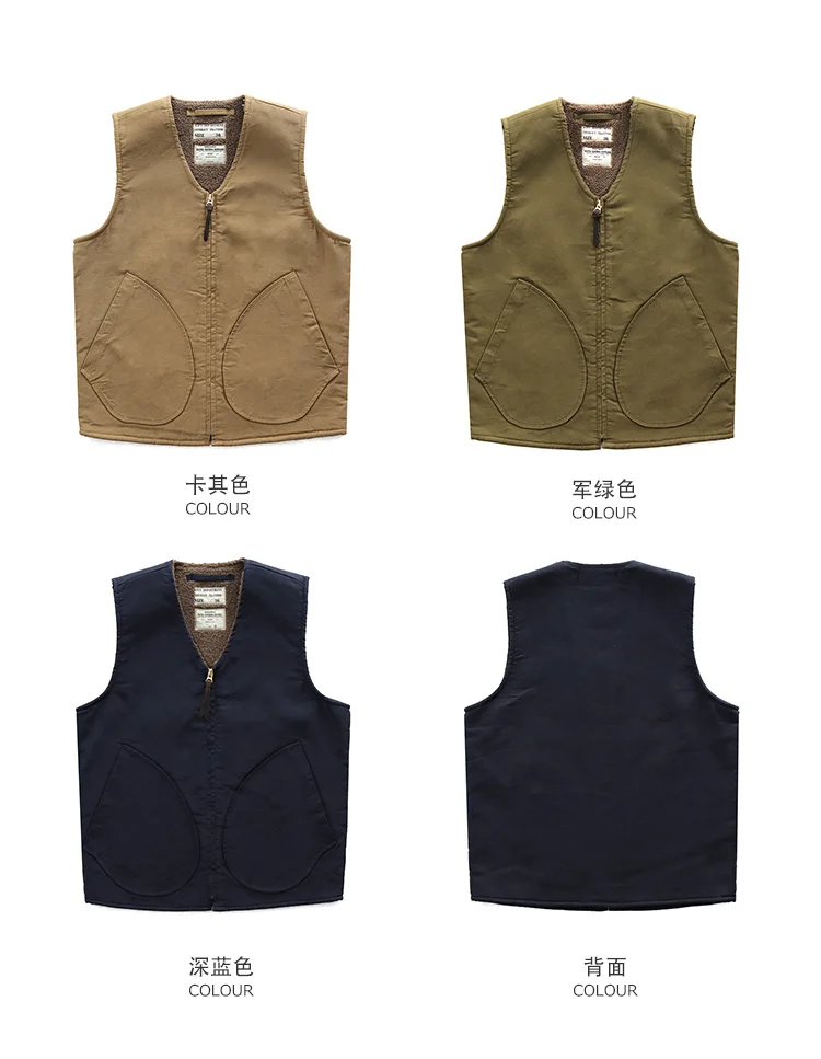 0403# Winter New American Retro Thickened Velvet Naval N1 Deck Vest Men's Fashion 40% Cashmere Washed Casual Cargo Waistcoat