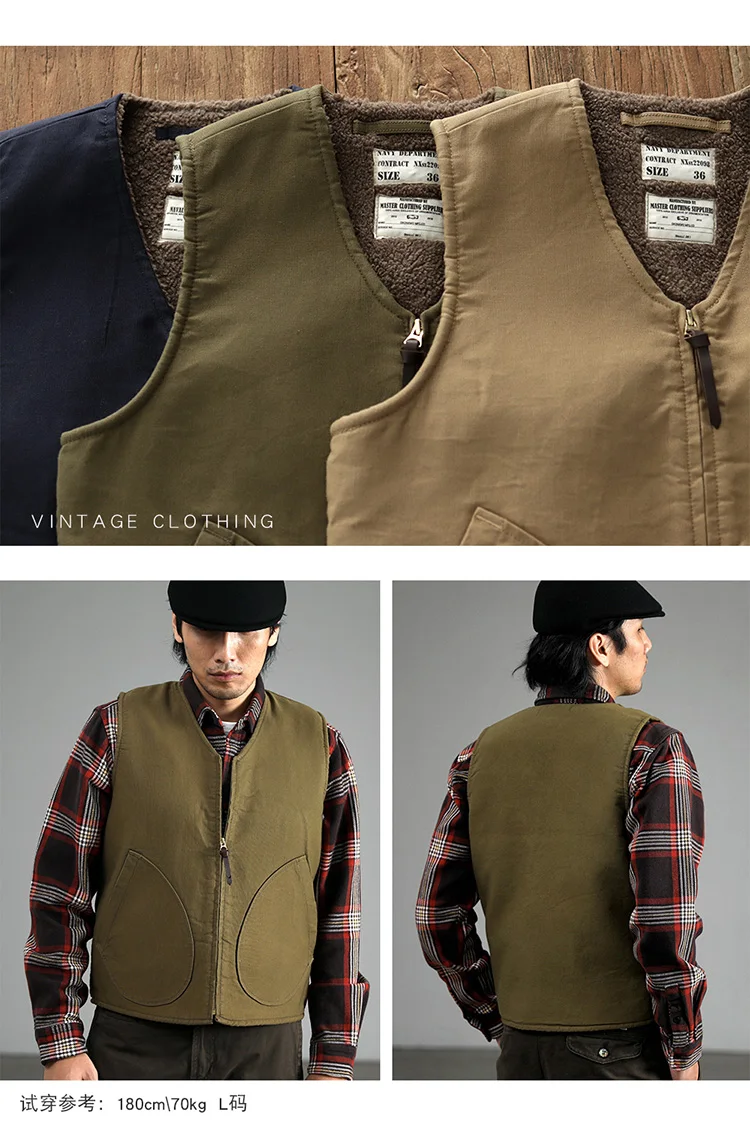 0403# Winter New American Retro Thickened Velvet Naval N1 Deck Vest Men's Fashion 40% Cashmere Washed Casual Cargo Waistcoat