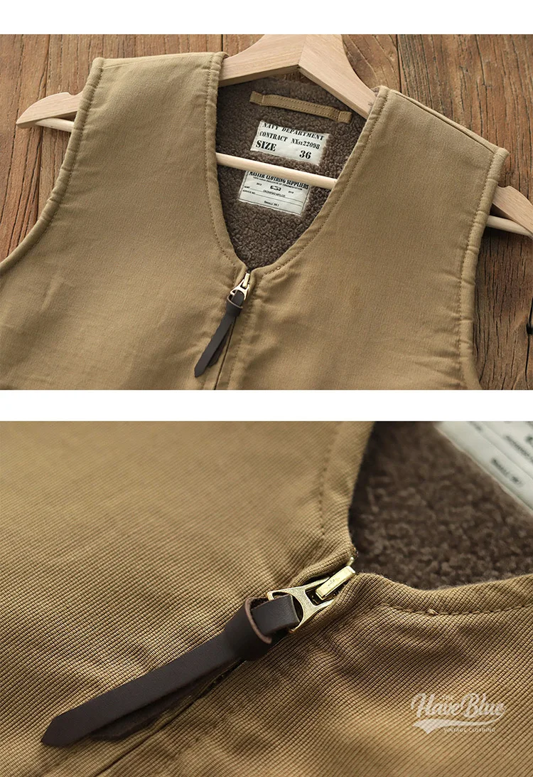 0403# Winter New American Retro Thickened Velvet Naval N1 Deck Vest Men's Fashion 40% Cashmere Washed Casual Cargo Waistcoat