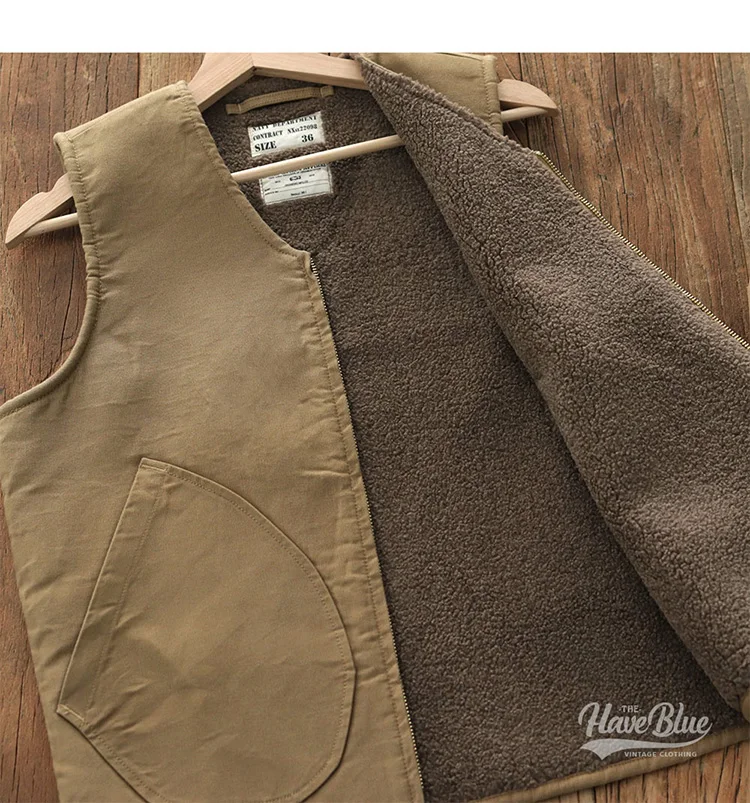 0403# Winter New American Retro Thickened Velvet Naval N1 Deck Vest Men's Fashion 40% Cashmere Washed Casual Cargo Waistcoat
