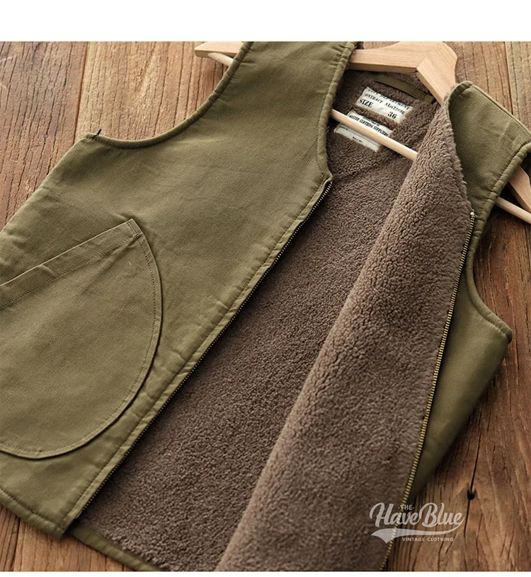 0403# Winter New American Retro Thickened Velvet Naval N1 Deck Vest Men's Fashion 40% Cashmere Washed Casual Cargo Waistcoat