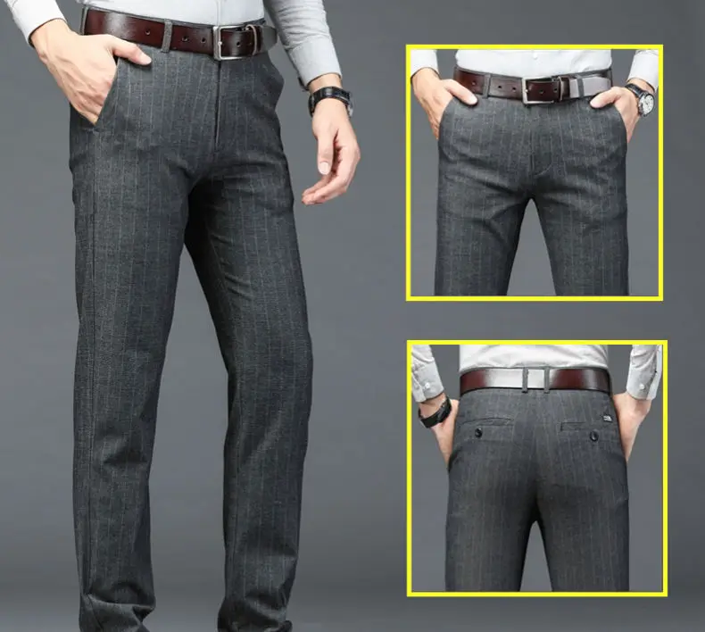 New Men's Casual Trousers Loose Straight Vertical Striped Trousers Men's Business Trousers Slim Trousers