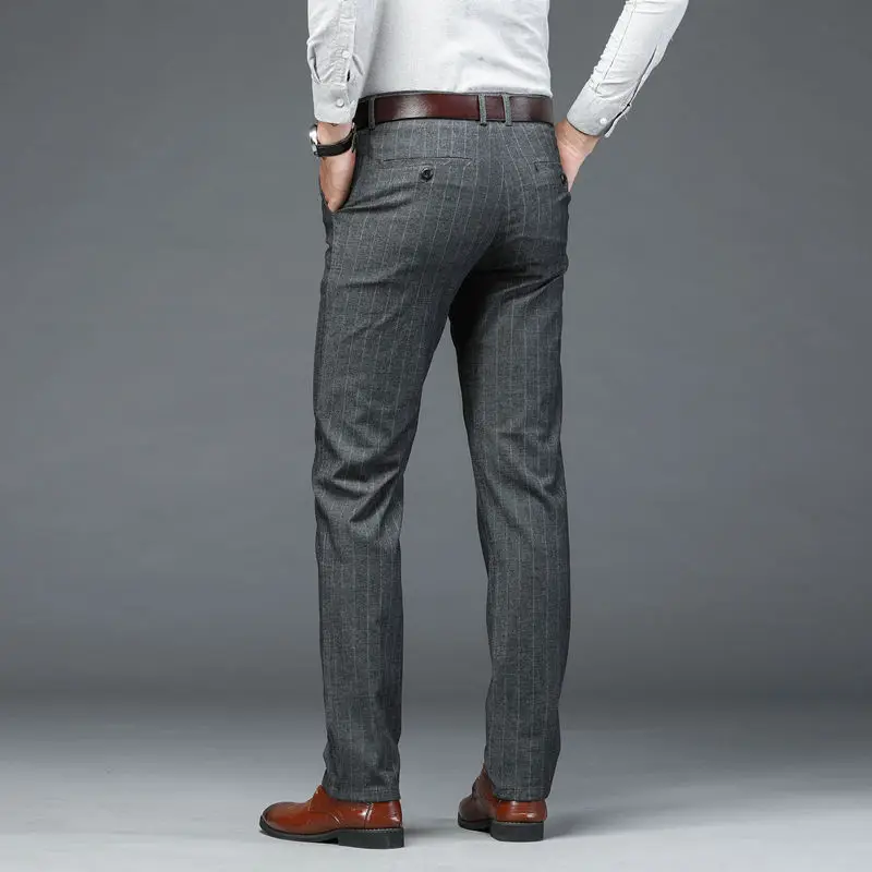 New Men's Casual Trousers Loose Straight Vertical Striped Trousers Men's Business Trousers Slim Trousers