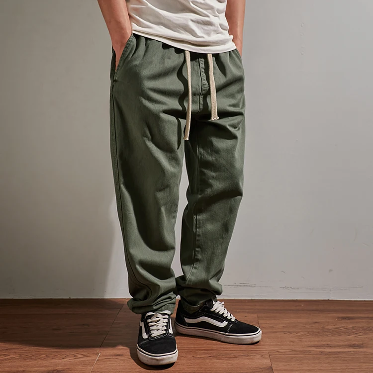 New straight-leg casual pants men's large size loose-fitting elastic waist sagging wide leg pants