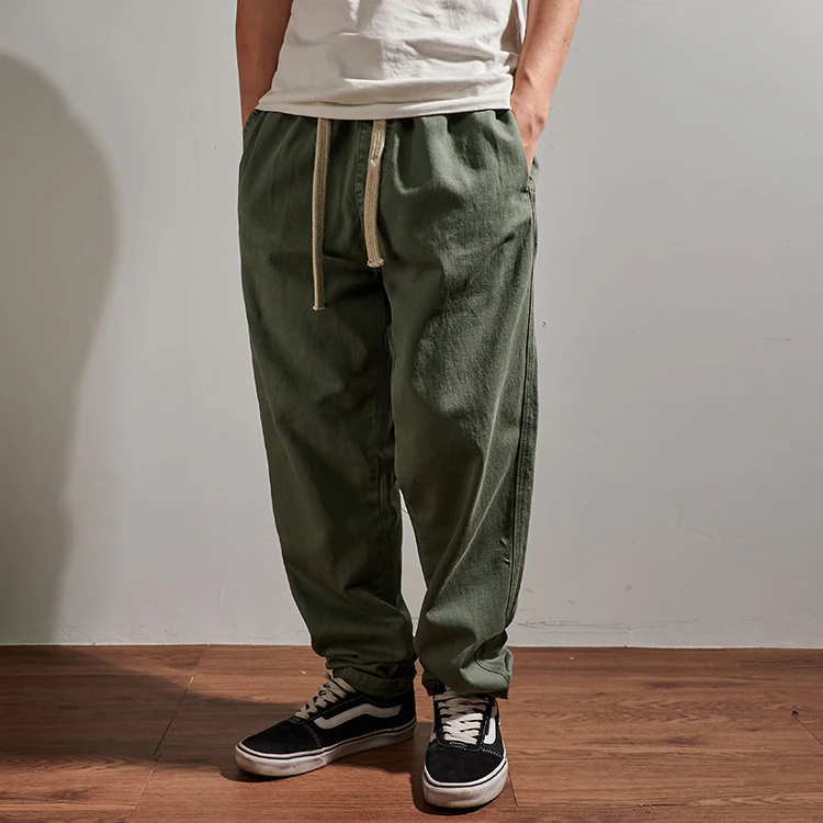 New straight-leg casual pants men's large size loose-fitting elastic waist sagging wide leg pants