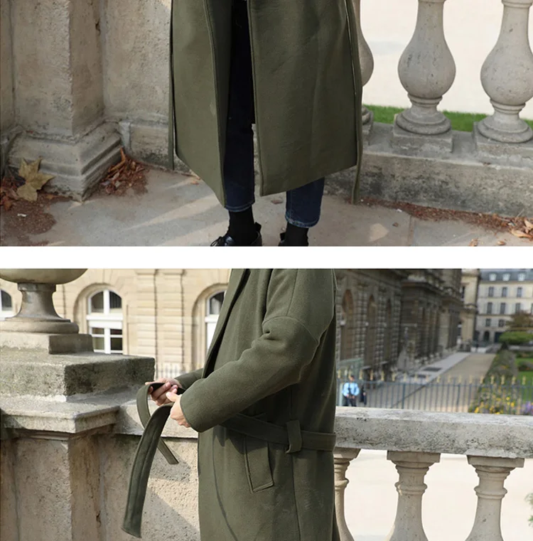 YASUGUOJI Cardigans Blends Coat with Belt Overcoat Male Winter Coat New Black Turn-down Collar Long Coat Men's Clothing