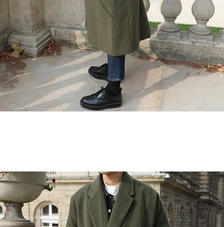 YASUGUOJI Cardigans Blends Coat with Belt Overcoat Male Winter Coat New Black Turn-down Collar Long Coat Men's Clothing