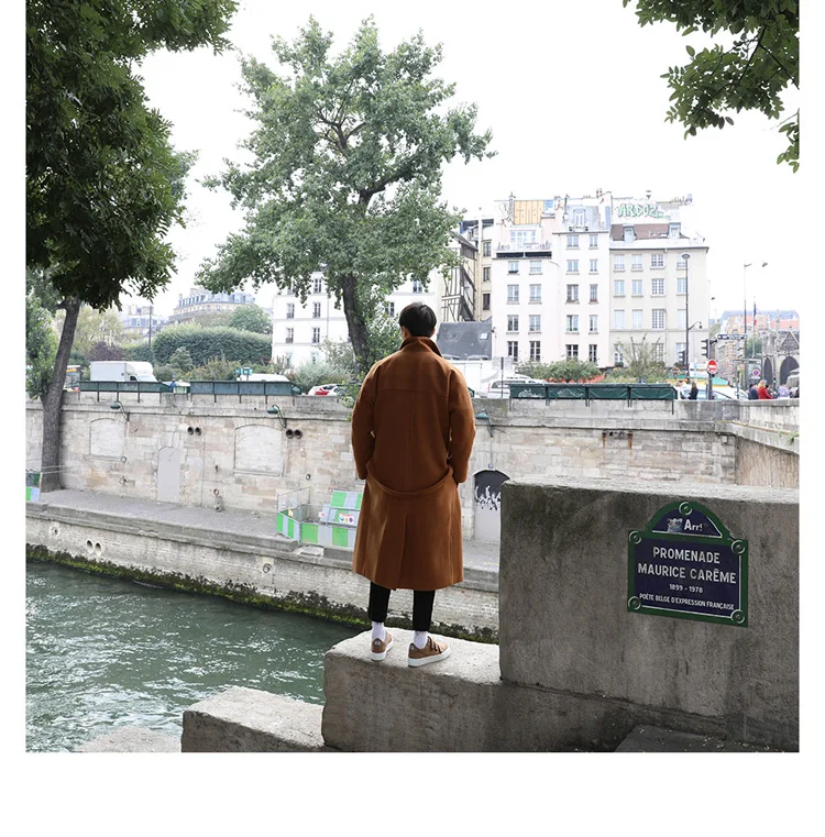 YASUGUOJI Cardigans Blends Coat with Belt Overcoat Male Winter Coat New Black Turn-down Collar Long Coat Men's Clothing