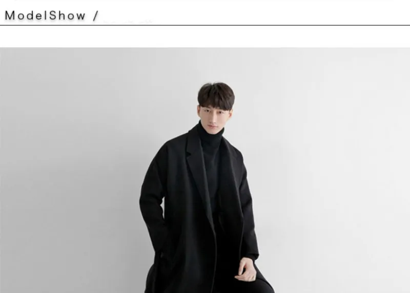 YASUGUOJI Cardigans Blends Coat with Belt Overcoat Male Winter Coat New Black Turn-down Collar Long Coat Men's Clothing