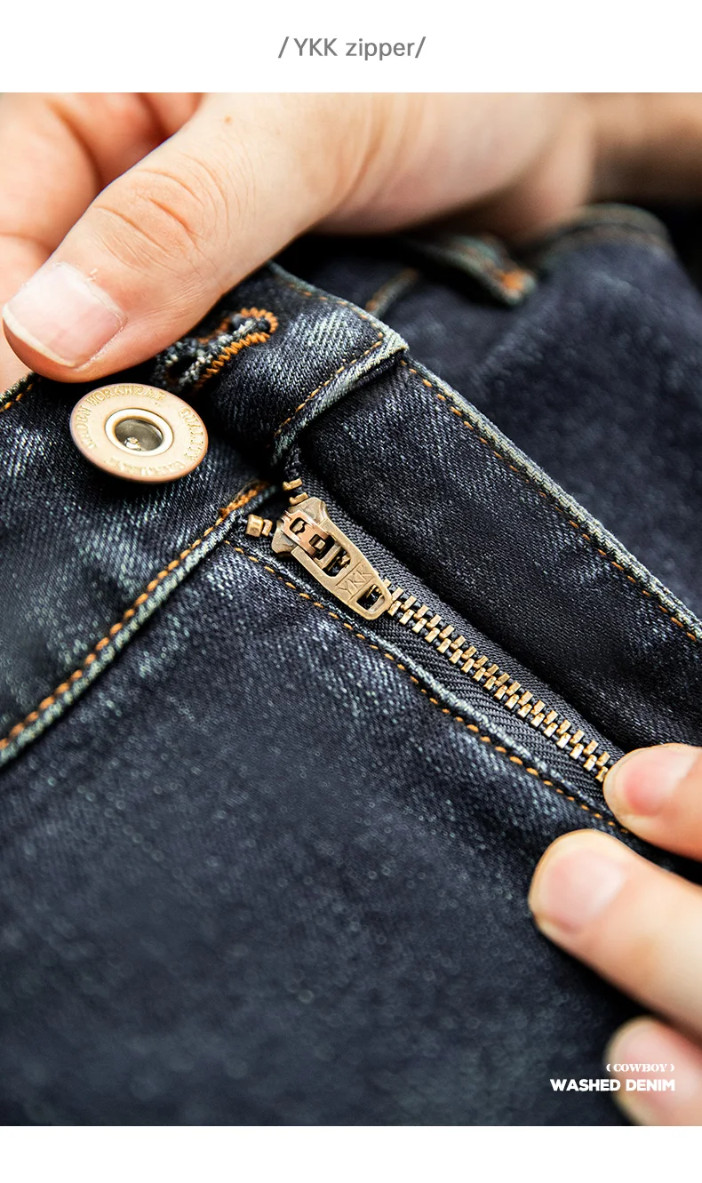 Maden Vintage 11.5oz Denim Washed Straight Jeans for Men Casual YKK Zipper Pants with Pockets Ethnic Design Plus Size Trousers