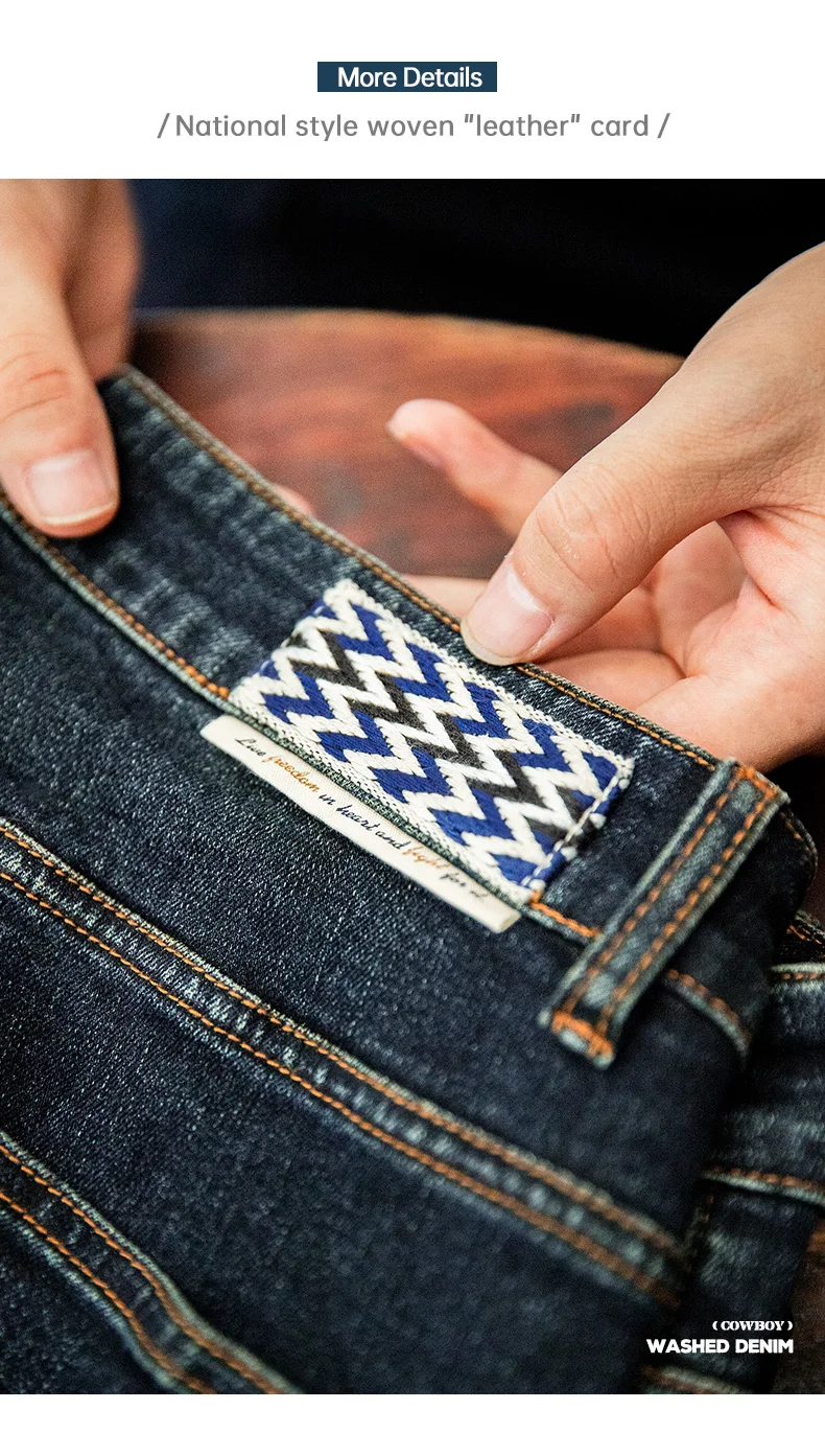 Maden Vintage 11.5oz Denim Washed Straight Jeans for Men Casual YKK Zipper Pants with Pockets Ethnic Design Plus Size Trousers
