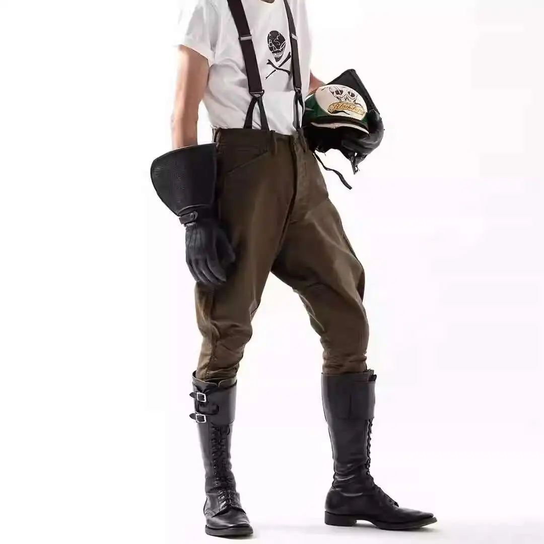 HKSH Spring Autumn New Men Tide Punk Vintage Knight Pants Motorcycle Casual American Twill Cotton Brushed Cotton Chic Ins HK4863