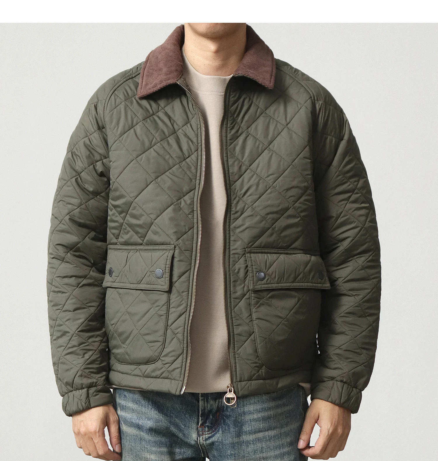 2024 Winter New American Retro Long Sleeve Lapel Dom Quilted Jacket Men's Simple 100% Polyester Thick Casual Multi-pocket Coat