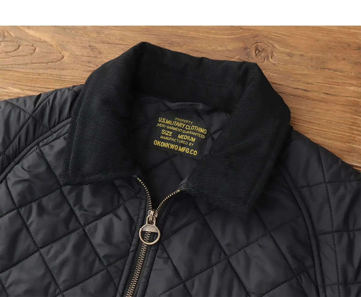 2024 Winter New American Retro Long Sleeve Lapel Dom Quilted Jacket Men's Simple 100% Polyester Thick Casual Multi-pocket Coat