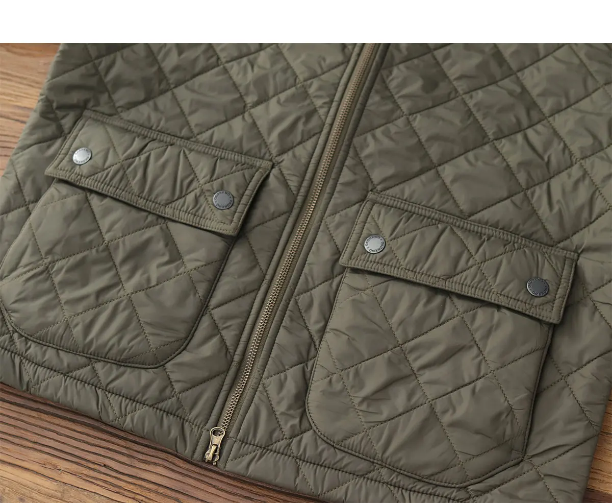 2024 Winter New American Retro Long Sleeve Lapel Dom Quilted Jacket Men's Simple 100% Polyester Thick Casual Multi-pocket Coat