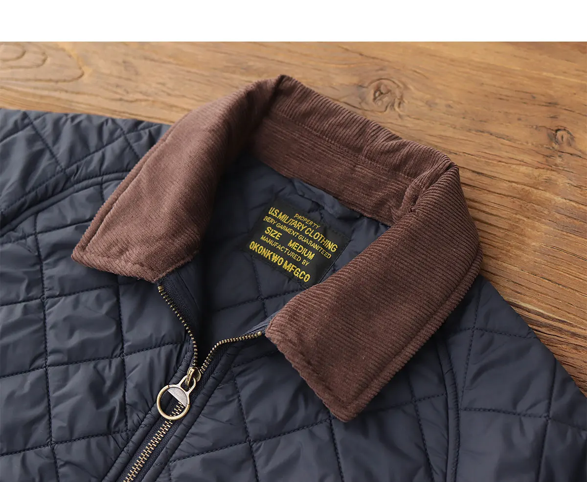 2024 Winter New American Retro Long Sleeve Lapel Dom Quilted Jacket Men's Simple 100% Polyester Thick Casual Multi-pocket Coat
