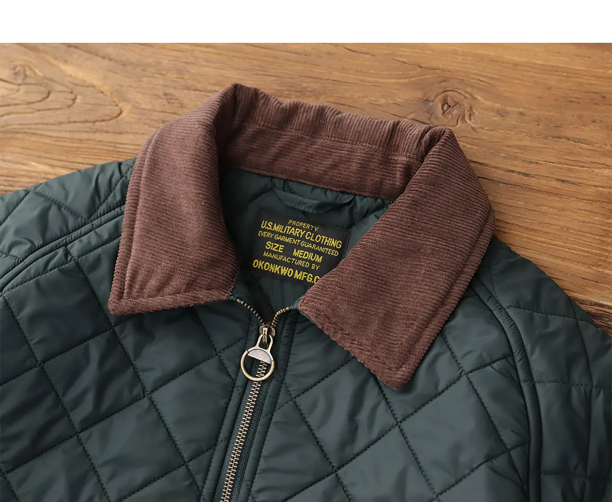 2024 Winter New American Retro Long Sleeve Lapel Dom Quilted Jacket Men's Simple 100% Polyester Thick Casual Multi-pocket Coat