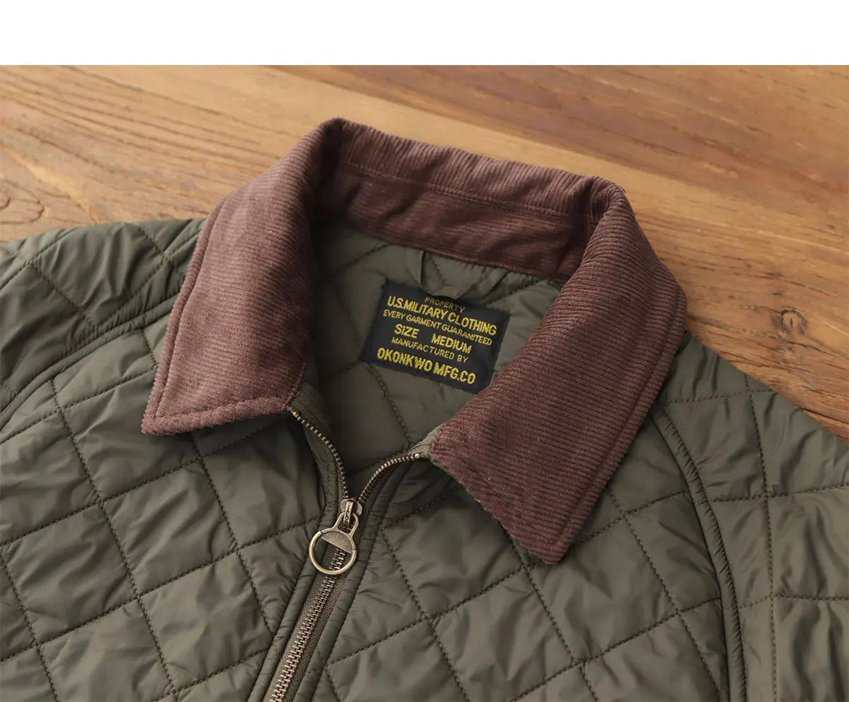 2024 Winter New American Retro Long Sleeve Lapel Dom Quilted Jacket Men's Simple 100% Polyester Thick Casual Multi-pocket Coat
