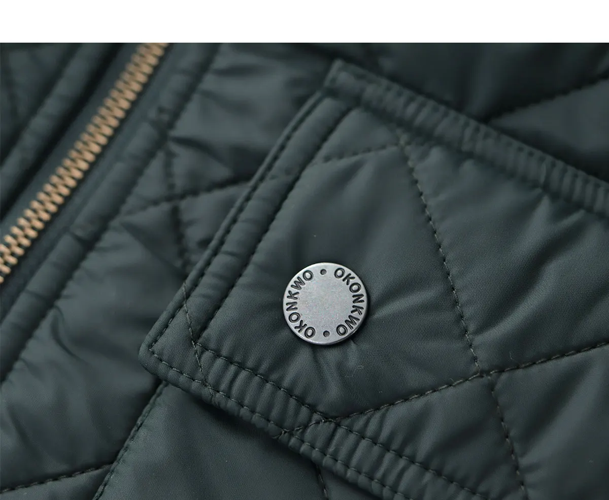 2024 Winter New American Retro Long Sleeve Lapel Dom Quilted Jacket Men's Simple 100% Polyester Thick Casual Multi-pocket Coat