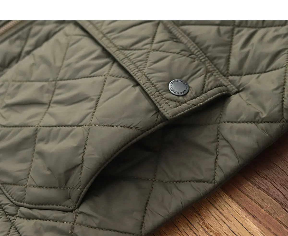 2024 Winter New American Retro Long Sleeve Lapel Dom Quilted Jacket Men's Simple 100% Polyester Thick Casual Multi-pocket Coat