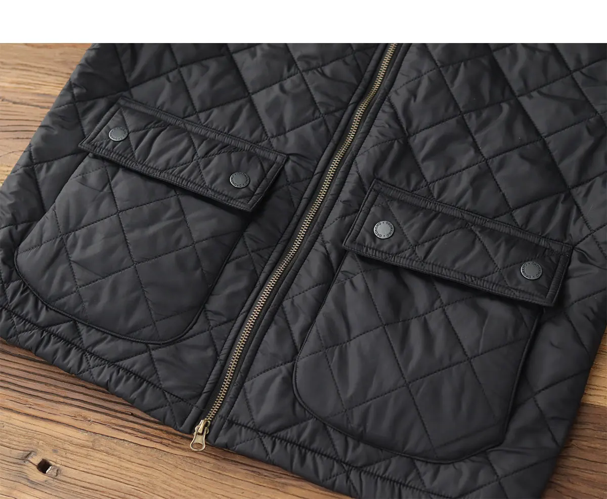 2024 Winter New American Retro Long Sleeve Lapel Dom Quilted Jacket Men's Simple 100% Polyester Thick Casual Multi-pocket Coat