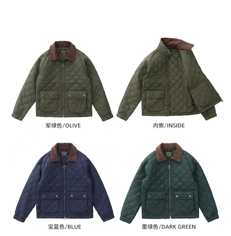 2024 Winter New American Retro Long Sleeve Lapel Dom Quilted Jacket Men's Simple 100% Polyester Thick Casual Multi-pocket Coat