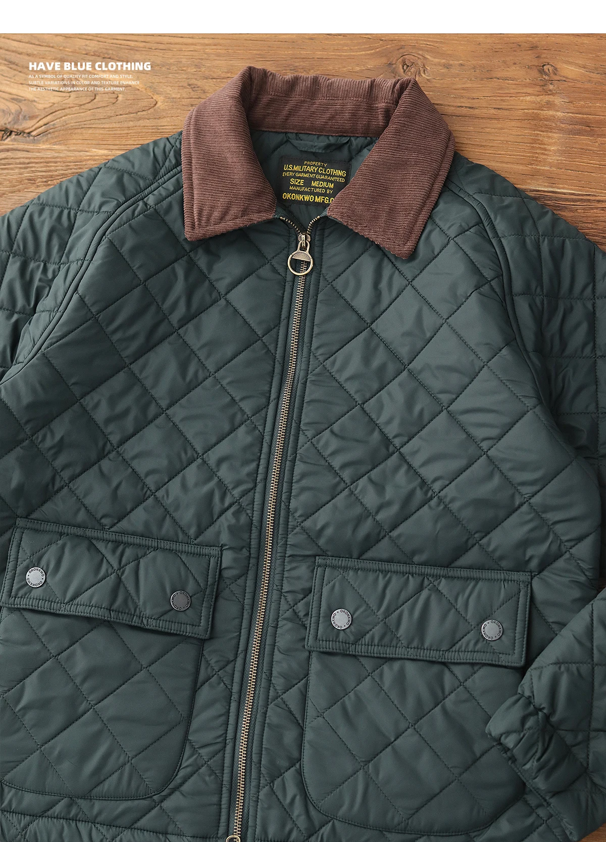 2024 Winter New American Retro Long Sleeve Lapel Dom Quilted Jacket Men's Simple 100% Polyester Thick Casual Multi-pocket Coat