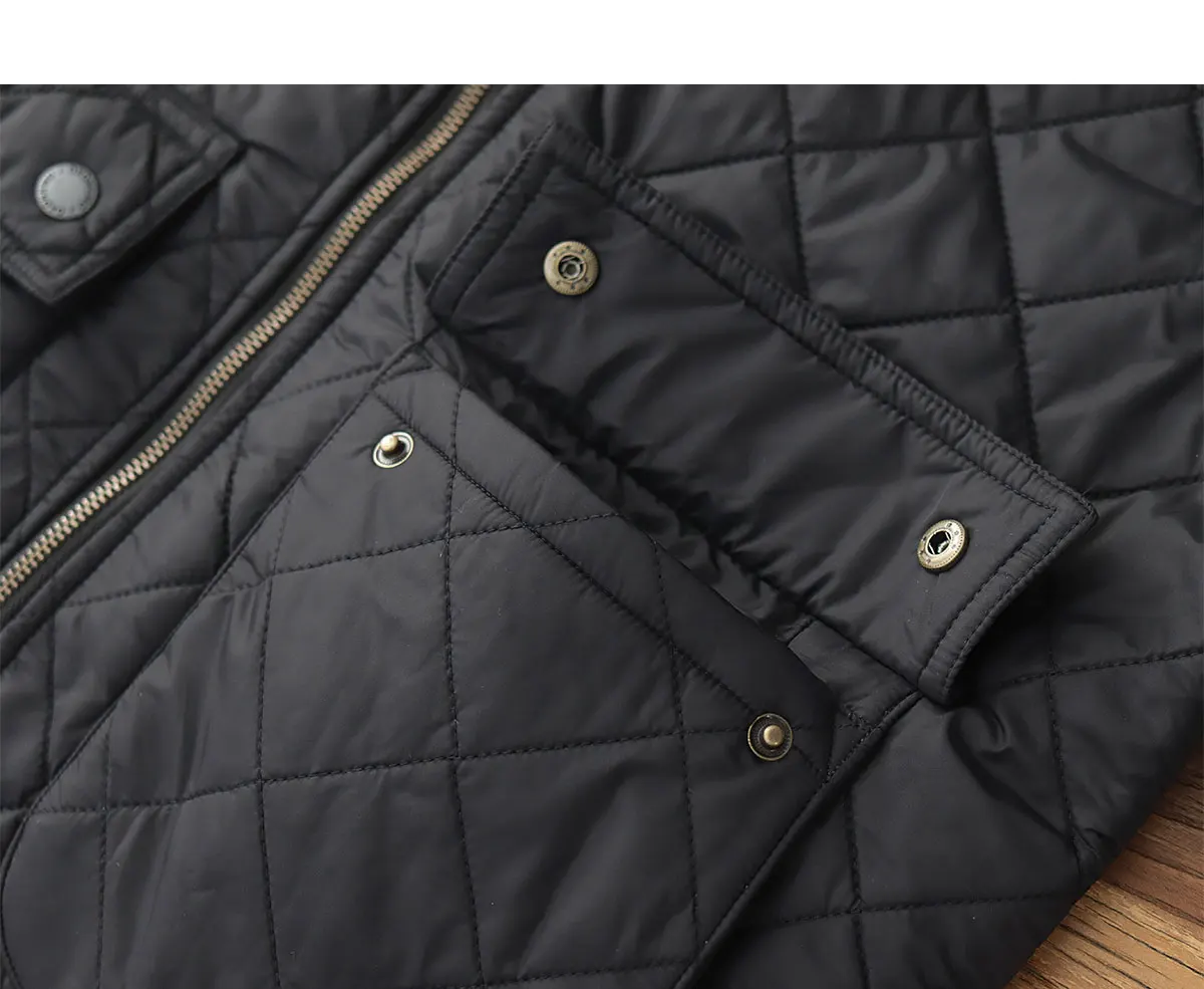 2024 Winter New American Retro Long Sleeve Lapel Dom Quilted Jacket Men's Simple 100% Polyester Thick Casual Multi-pocket Coat