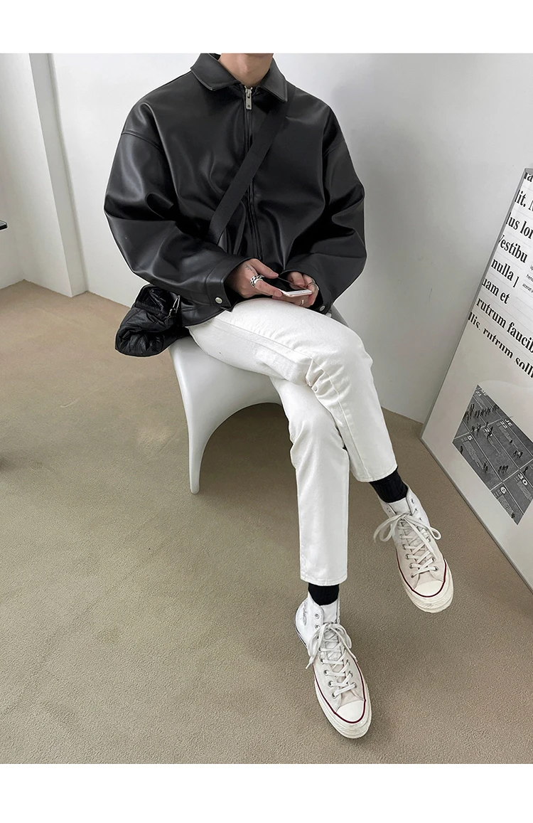 Mauroicardi Spring Autumn Cool Luxury Short Black Soft Light Pu Leather Jacket Men Zipper Casual Mens Jackets and Coats Fashion