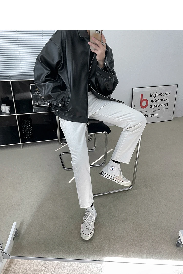 Mauroicardi Spring Autumn Cool Luxury Short Black Soft Light Pu Leather Jacket Men Zipper Casual Mens Jackets and Coats Fashion