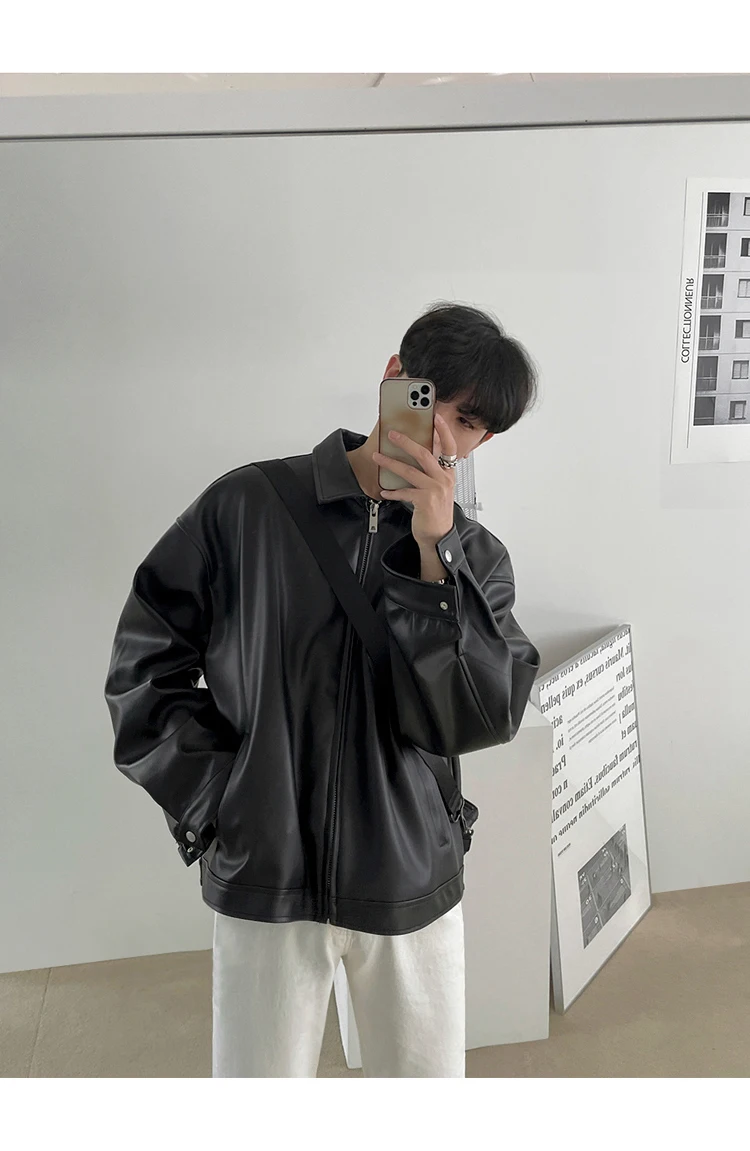 Mauroicardi Spring Autumn Cool Luxury Short Black Soft Light Pu Leather Jacket Men Zipper Casual Mens Jackets and Coats Fashion