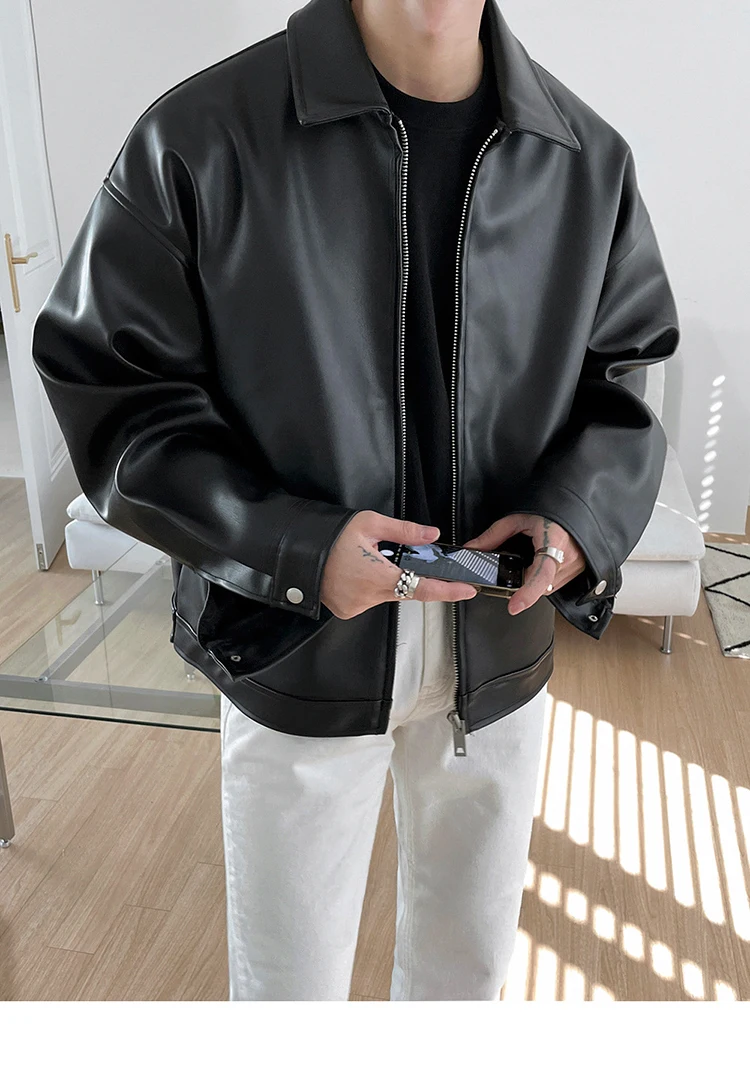 Mauroicardi Spring Autumn Cool Luxury Short Black Soft Light Pu Leather Jacket Men Zipper Casual Mens Jackets and Coats Fashion