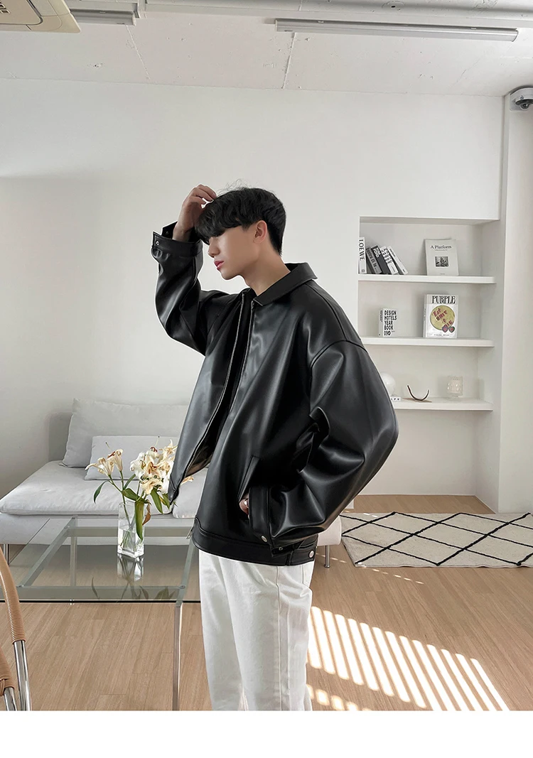 Mauroicardi Spring Autumn Cool Luxury Short Black Soft Light Pu Leather Jacket Men Zipper Casual Mens Jackets and Coats Fashion