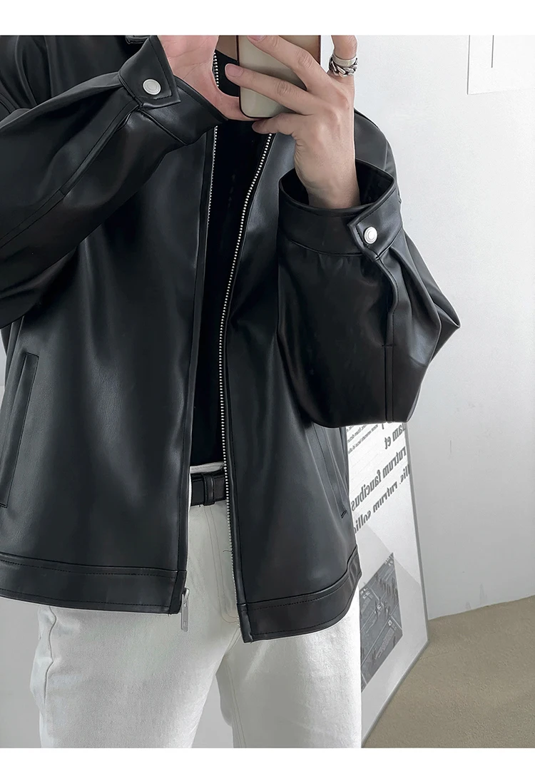 Mauroicardi Spring Autumn Cool Luxury Short Black Soft Light Pu Leather Jacket Men Zipper Casual Mens Jackets and Coats Fashion