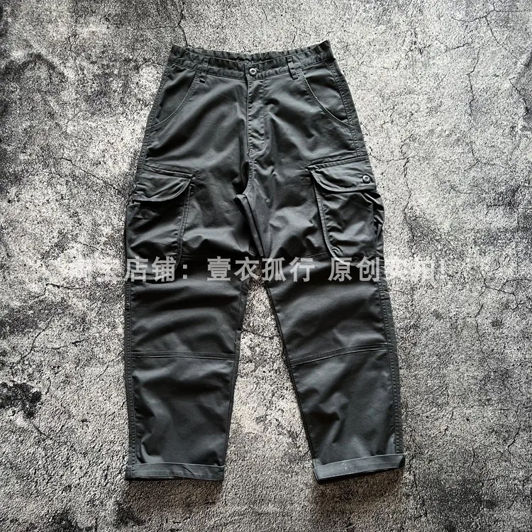 Spring/Autumn Men's Loose Straight Stretch Multi-Pocket Cargo Pants - Hong Kong Patchwork Casual Trousers Japanese Streetwear