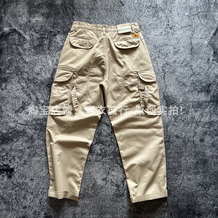 Spring/Autumn Men's Loose Straight Stretch Multi-Pocket Cargo Pants - Hong Kong Patchwork Casual Trousers Japanese Streetwear