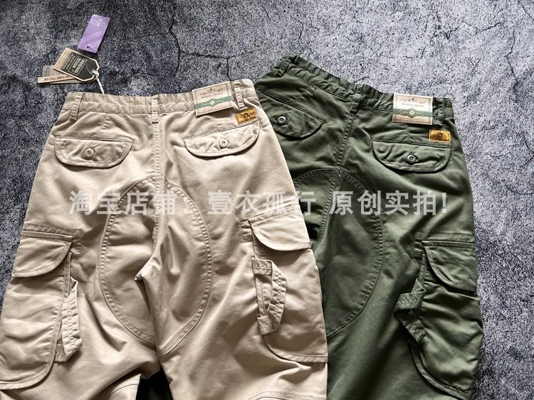 Spring/Autumn Men's Loose Straight Stretch Multi-Pocket Cargo Pants - Hong Kong Patchwork Casual Trousers Japanese Streetwear