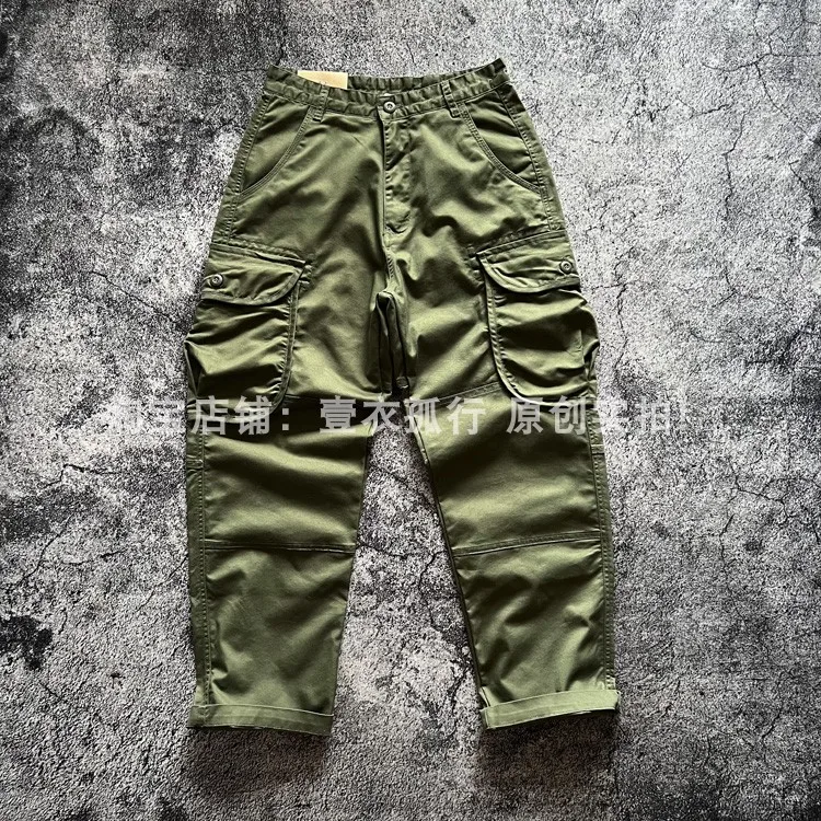 Spring/Autumn Men's Loose Straight Stretch Multi-Pocket Cargo Pants - Hong Kong Patchwork Casual Trousers Japanese Streetwear