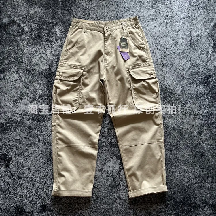 Spring/Autumn Men's Loose Straight Stretch Multi-Pocket Cargo Pants - Hong Kong Patchwork Casual Trousers Japanese Streetwear