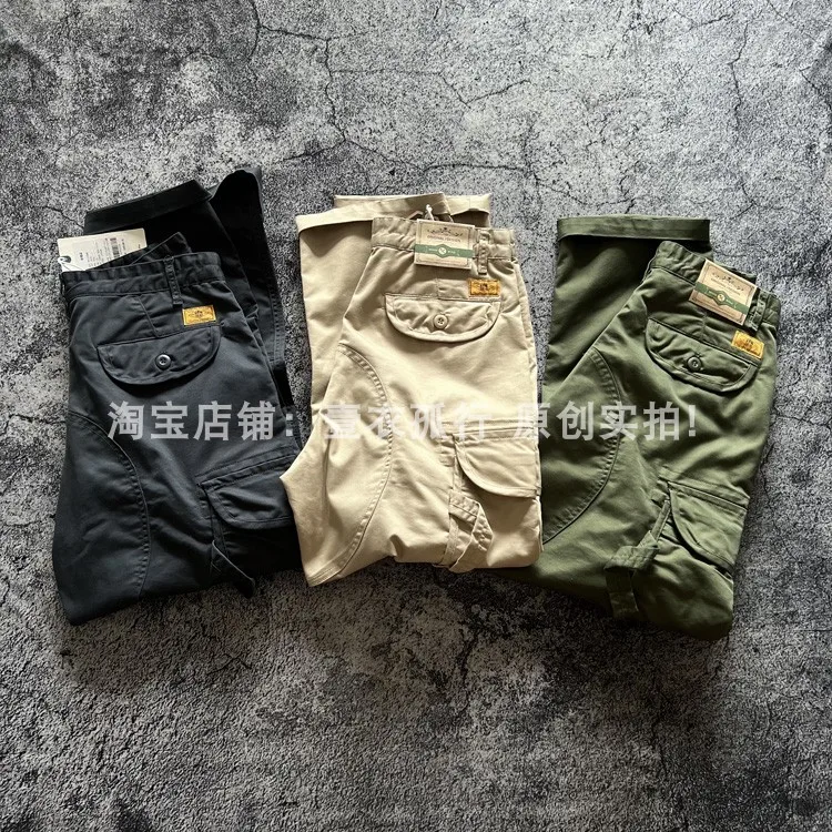 Spring/Autumn Men's Loose Straight Stretch Multi-Pocket Cargo Pants - Hong Kong Patchwork Casual Trousers Japanese Streetwear