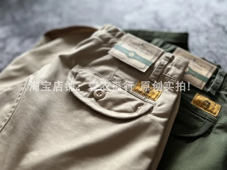 Spring/Autumn Men's Loose Straight Stretch Multi-Pocket Cargo Pants - Hong Kong Patchwork Casual Trousers Japanese Streetwear